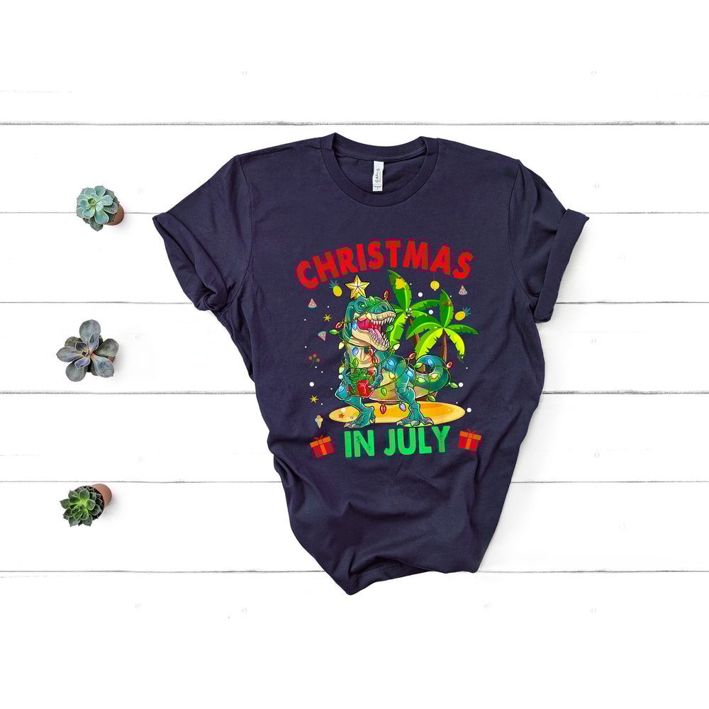 Christmas in July Tee, Holiday Santa Claus Tee, Family Summer Vacation Tee, Santa At The Beach, Xmas In Summer Tee, Tropical Christmas Tee - 5.jpg