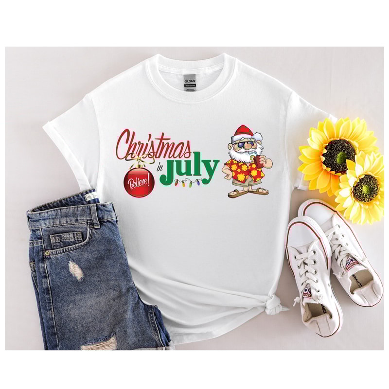 Christmas in July Tee, Santa At The Beach, Xmas In Summer Tee, Holiday Santa Claus Tee, Family Summer Vacation Tee, Tropical Christmas Tee - 4.jpg