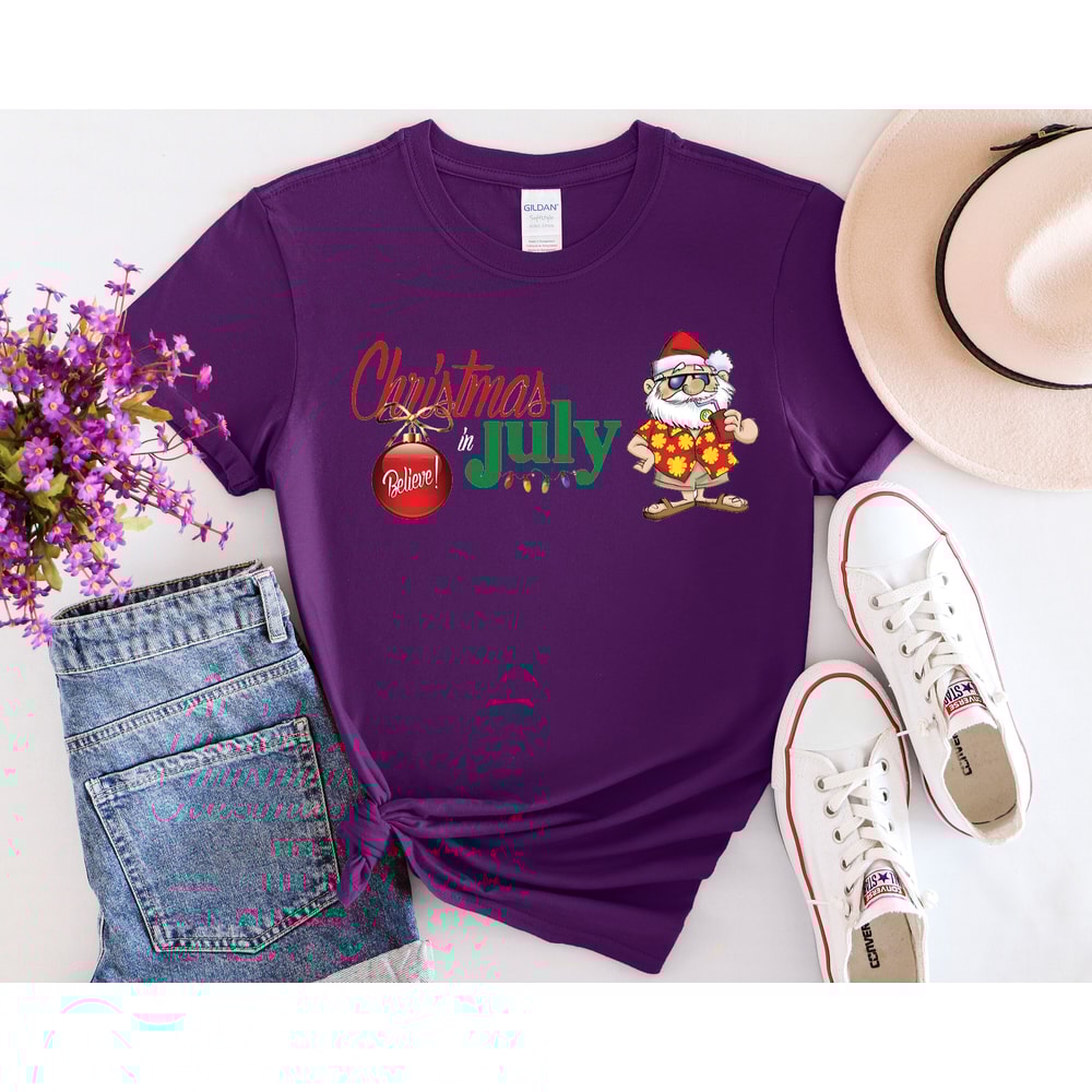 Christmas in July Tee, Santa At The Beach, Xmas In Summer Tee, Holiday Santa Claus Tee, Family Summer Vacation Tee, Tropical Christmas Tee - 5.jpg