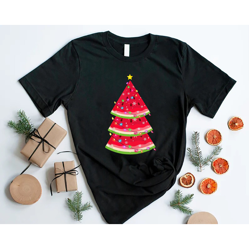 Christmas in July Watermelon Shirt, Watermelon Tropical Christmas Tree Shirt, Summer Vacation Christmas in July Shirt, Hawaiian Xmas Tshirt - 5.jpg