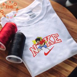 NIKE X Luffy Embroidered Sweatshirt, One Piece Anime Embroidered Sweatshirt, Custom Anime Embroidered Crewneck, Anime Gi