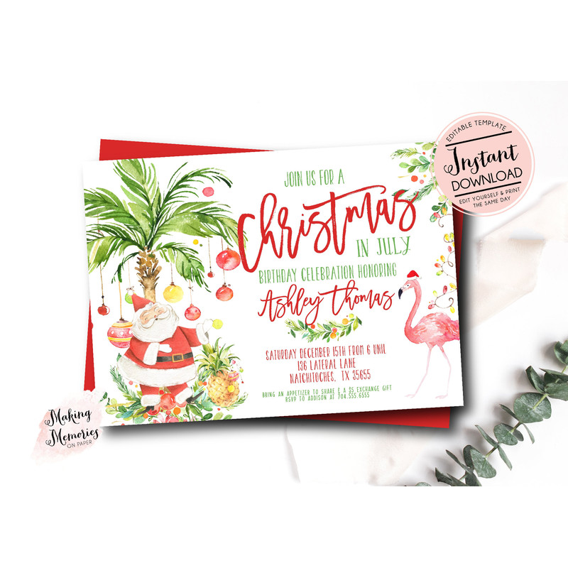 Christmas in July, Tropical Christmas Invitation, Pineapple Christmas Invite, Tropical Christmas fun, Christmas in July Bridal Shower - 1.jpg