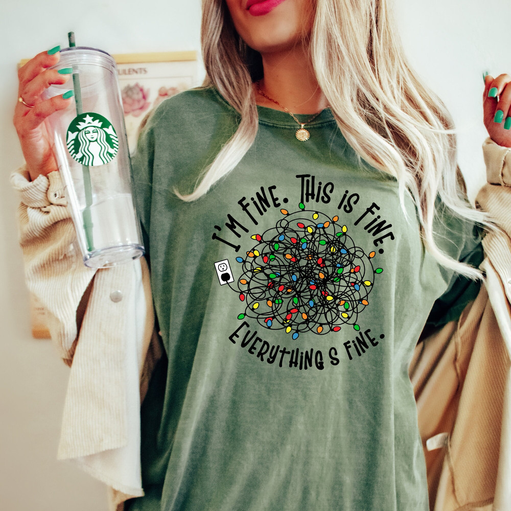 Christmas T Shirt, Comfort ColorsĀ® Everything Is Fine Christmas T-Shirt, Funny Christmas Lights Gift, Tangled Christmas Lights T-shirt, - 1.jpg