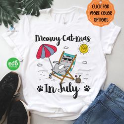 meowy cat-mas in july shirt, funny christmas in july cat shirt, hawaiian christmas gift, summer christmas shirt