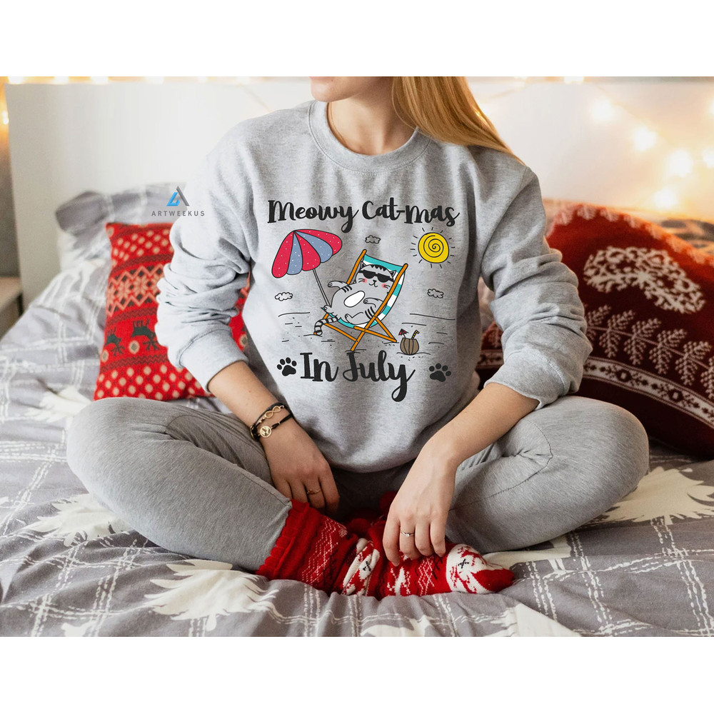 Meowy Cat-Mas in July Shirt, Funny Christmas in July Cat Shirt, Hawaiian Christmas Gift, Summer Christmas Shirt - 3.jpg