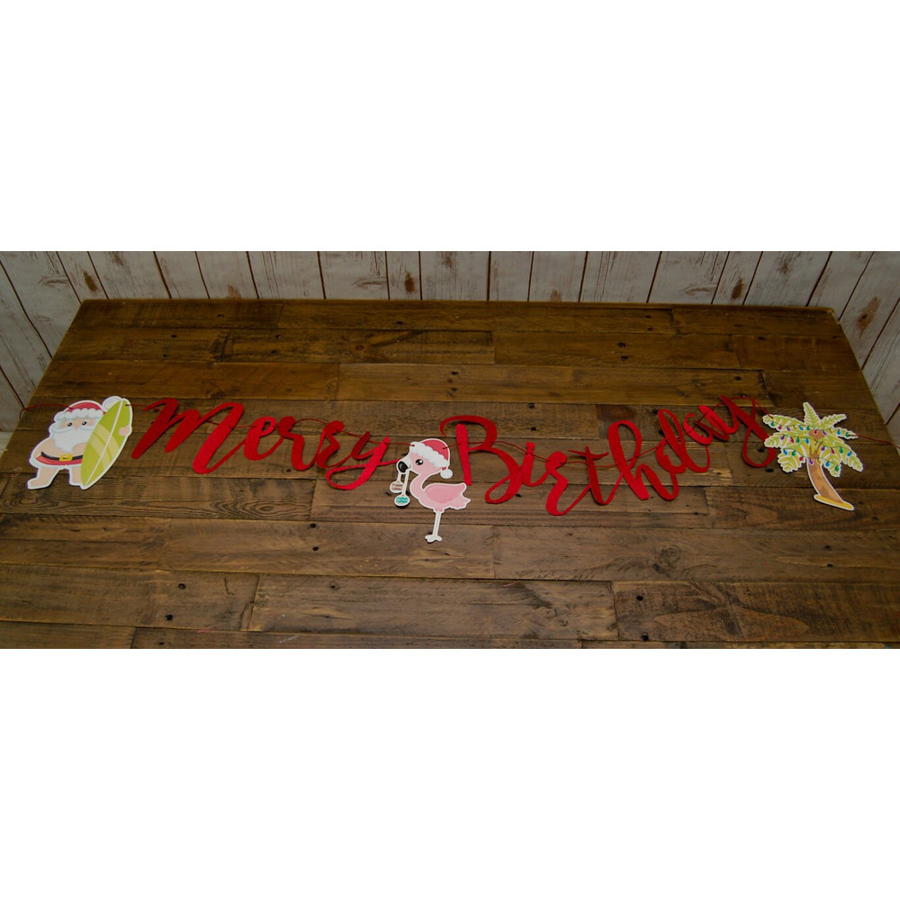 Merry Birthday Banner Customize the CharactersSaying, Christmas in July Party Supplies, Surfing Santa Birthday Ideas Fully Assembled - 6.jpg