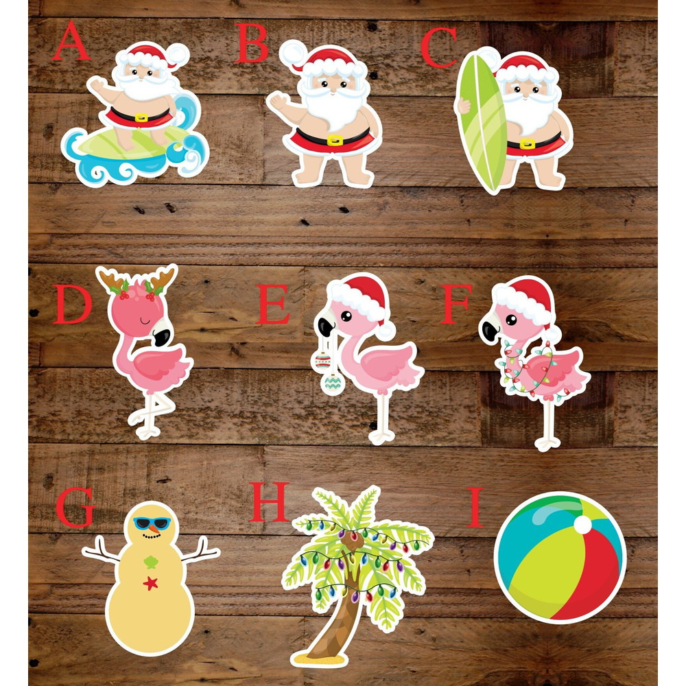 Merry Birthday Custom Cake Topper Choose Your CharactersSaying, Surfing Santa Birthday Ideas, Christmas in July Theme  Fully Assembled - 9.jpg