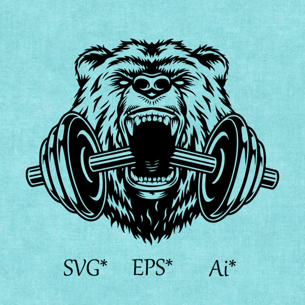 Grizzly Bear SVG Bodybuilder Gym Fitness Coach Sport Muscles Digital SVG EPS AI