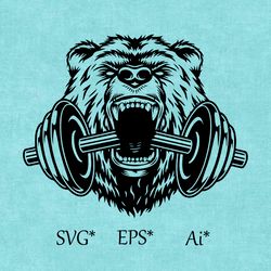 grizzly bear svg, bodybuilder, gym fitness coach, sport muscles, digital svg, eps, ai