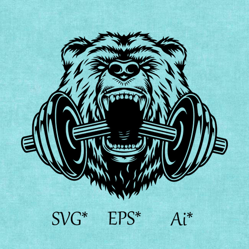 Grizzly Bear SVG Bodybuilder Gym Fitness Coach Sport Muscles Digital SVG EPS AI