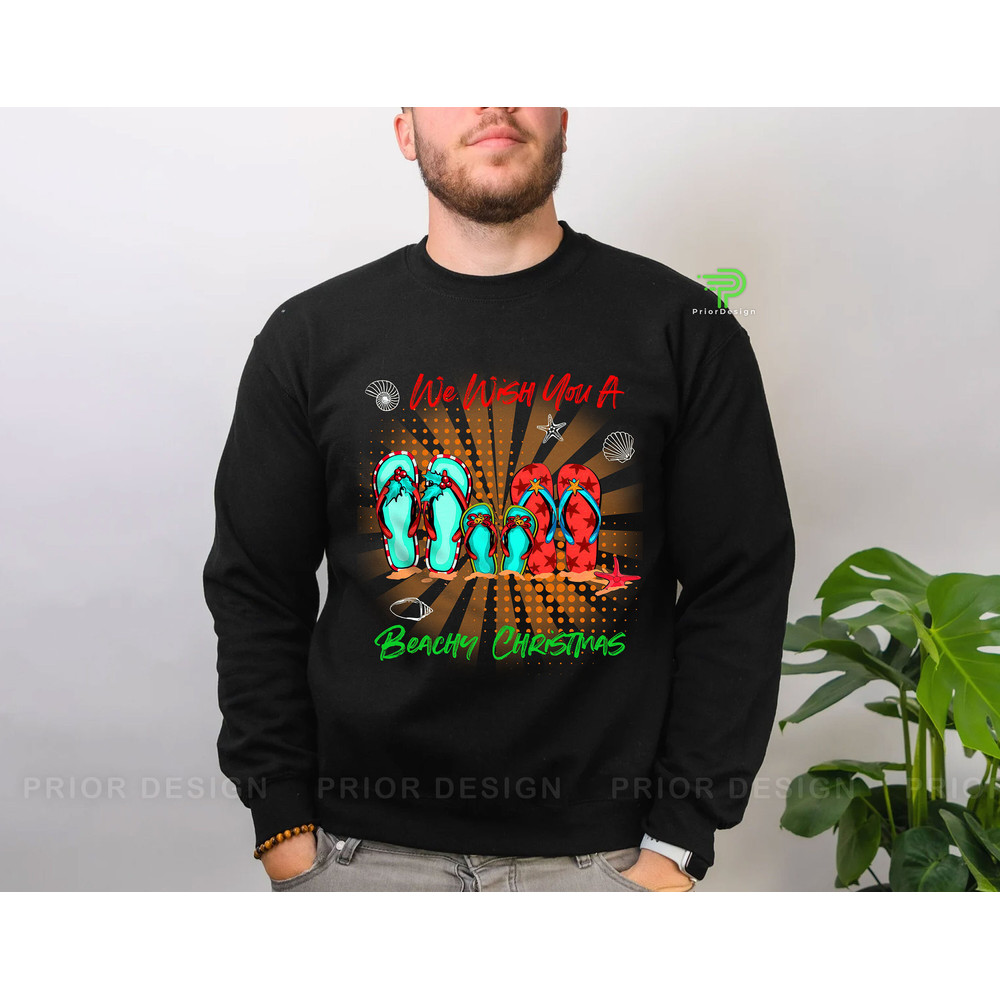 Pop Art Beachy Christmas in July Flip-Flops Shirt, Retro We Wish You a Beachy Christmas Tshirt, Flip-Flops Summer Christmas Tee - 3.jpg
