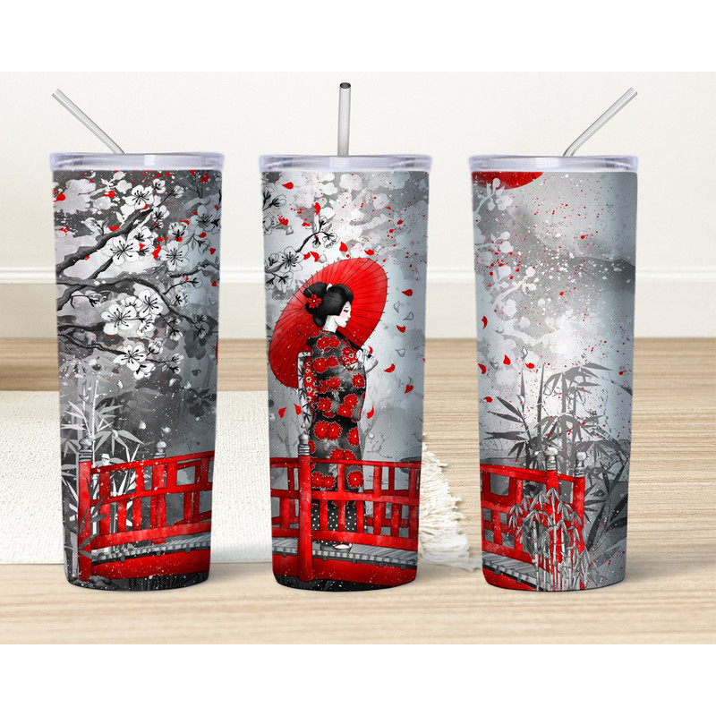 Asian Girl Umbrella Tumbler, Japanese Kimono Women Tumbler, Art Graffiti, Girl Skinny Tumbler.jpg