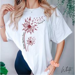 comfort color dandelion support multiple myeloma cancer month shirt, burgundy ribbon shirt, kahler disease shirt, cancer