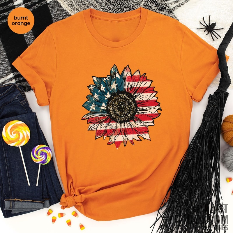 America Sunflower Shirt, USA Flag Flower T Shirt, Gift For American, 4th Of July Flag Graphic T-Shirt, Freedom TShirt, Independence Shirt - 4.jpg