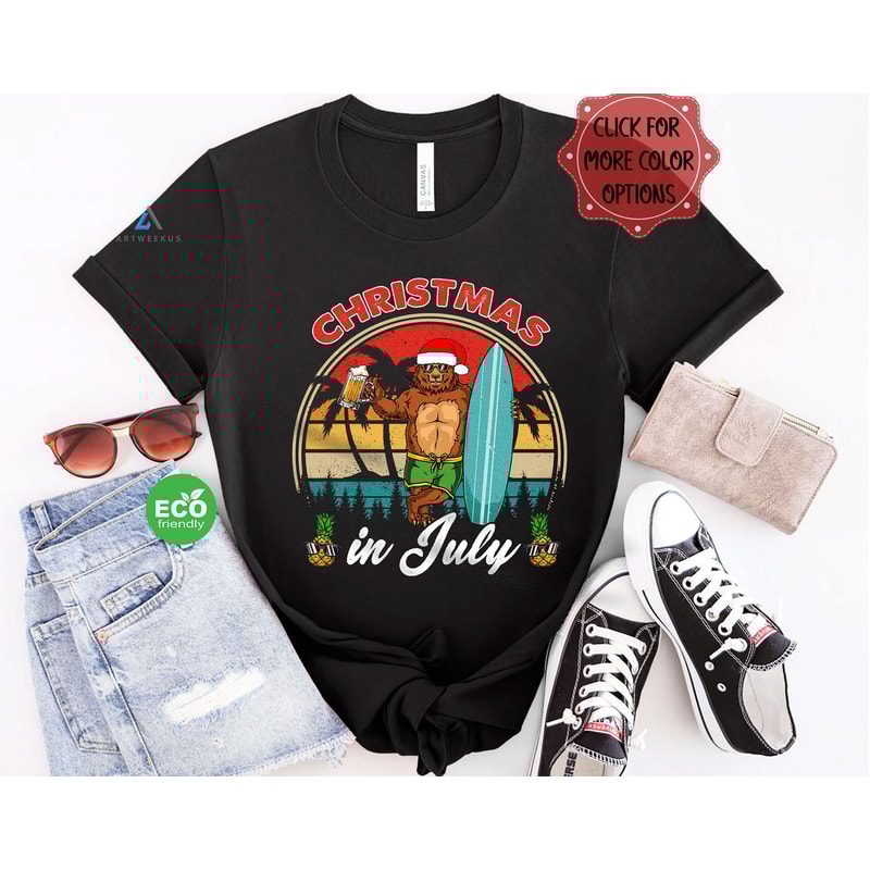 Bear Drinking at the Beach Christmas in July Tshirt, Summer Christmas Beer Shirt, Hawaii Bear Summer Vacation Tee, July Gift - 1.jpg