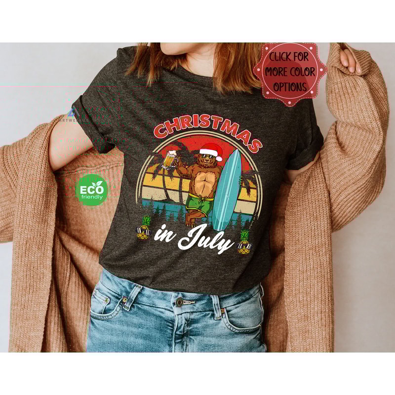 Bear Drinking at the Beach Christmas in July Tshirt, Summer Christmas Beer Shirt, Hawaii Bear Summer Vacation Tee, July Gift - 2.jpg