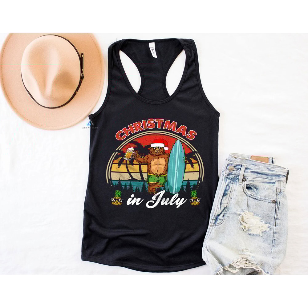 Bear Drinking at the Beach Christmas in July Tshirt, Summer Christmas Beer Shirt, Hawaii Bear Summer Vacation Tee, July Gift - 5.jpg