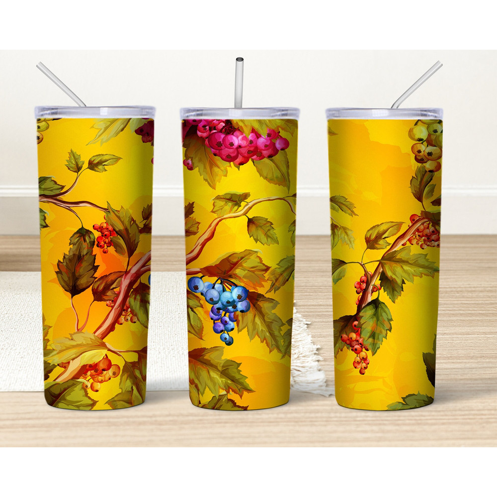 Forest Tree Tumbler, Watercolor Currant Skinny Tumbler, Holly Berries Tumbler, Plants Cup Tumbler.jpg