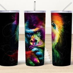 gorilla strong tumbler, pop art print monkey, chimpanzee skinny tumbler, rainbow animal cup
