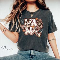 comfort color mama lightning bolt leopard cheetah shirt, floral mama shirt, mother's day shirt