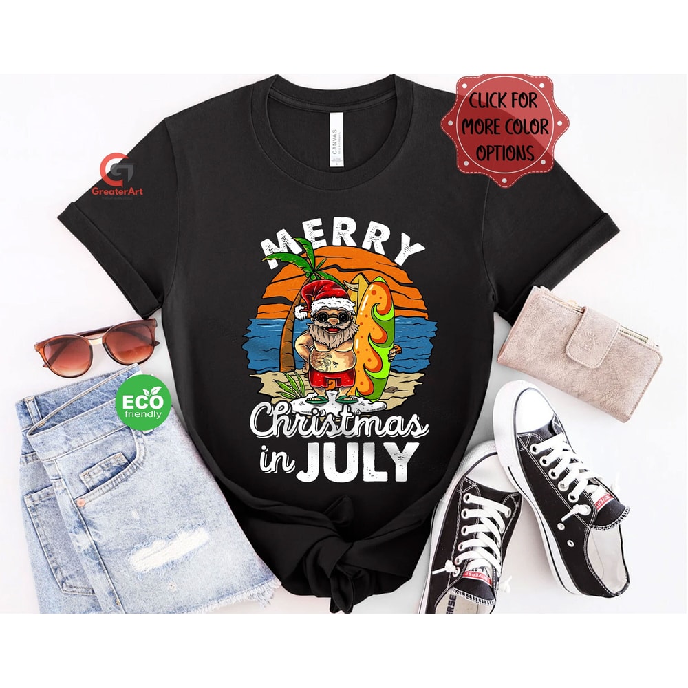 Funny Vintage Christmas in July Beach Shirt, Let the Sea Get You Free Shirt, Matching Summer Vacation Beach Shirt - 1.jpg