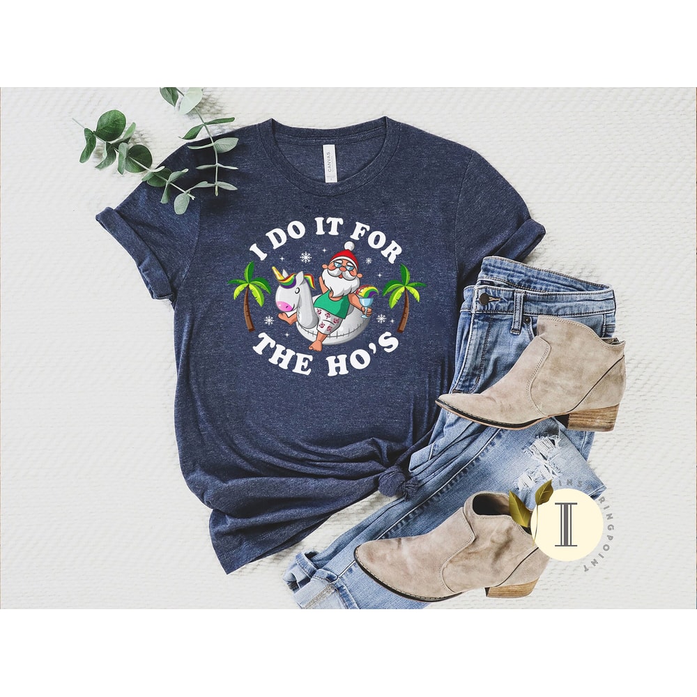 I Do It for the Hos Summer Santa Shirt, Funny Christmas in July Shirt, Beach Christmas Gift, Tropical Christmas Shirt - 1.jpg