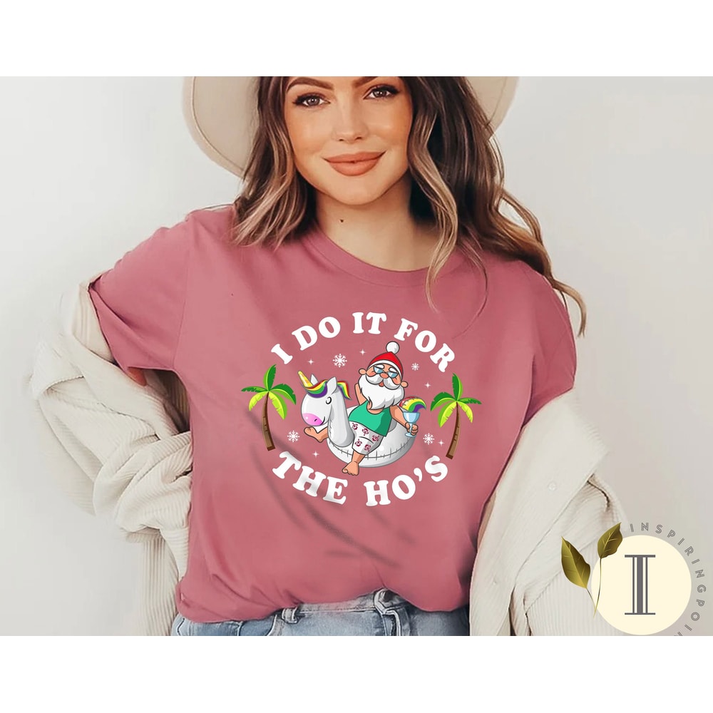 I Do It for the Hos Summer Santa Shirt, Funny Christmas in July Shirt, Beach Christmas Gift, Tropical Christmas Shirt - 2.jpg