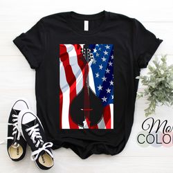 Mandolin American Flag 4th of July Country Music Tshirt Moon Bluegrass T-Shirt, USA Band Members Musicians Gift, Dad Fat