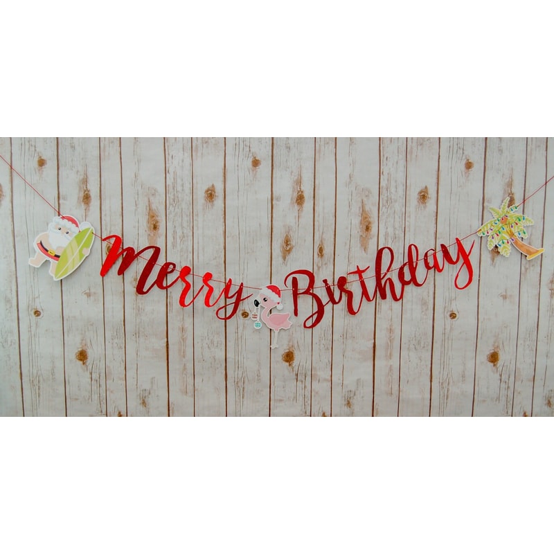 Merry Birthday Banner Customize the CharactersSaying, Christmas in July Party Supplies, Surfing Santa Birthday Ideas Fully Assembled - 8.jpg