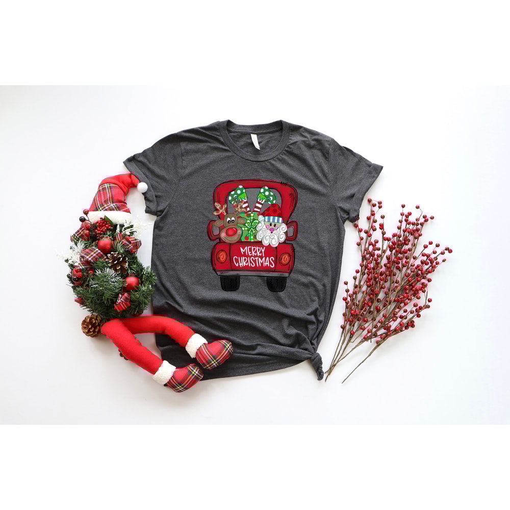 Merry Christmas Trees Truck Shirt, Christmas T-shirt, Christmas Family, Red Truck Shirt, Christmas Gift, Christmas Truck Family Shirts - 2.jpg