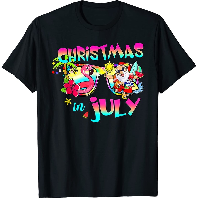 Pink Flamingo Santa Hat Christmas In July Summer Vacation T-Shirt - 41706 - 1.jpg