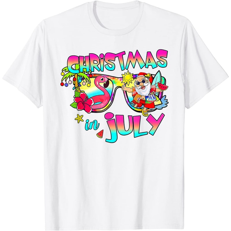 Pink Flamingo Santa Hat Christmas In July Summer Vacation T-Shirt - 41706 - 3.jpg