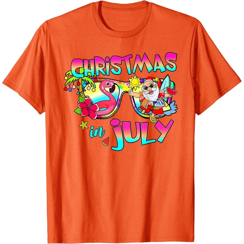 Pink Flamingo Santa Hat Christmas In July Summer Vacation T-Shirt - 41706 - 9.jpg