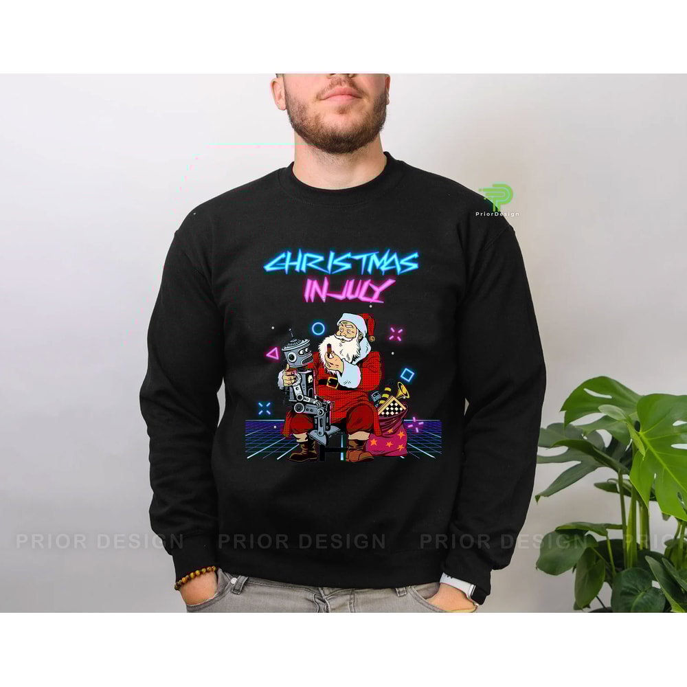Retro Cyberpunk Santa Clause July Christmas Tshirt, 80s Futuristic Santa and Robot Xmas in July Shirt, Tropical Hawaiian Christmas Tee - 3.jpg