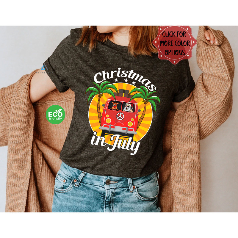 Funny Christmas in July Camper Van Santa and Reindeer Tshirt, Summer Vacation Trip Shirt, July Gift, Xmas in July - 2.jpg