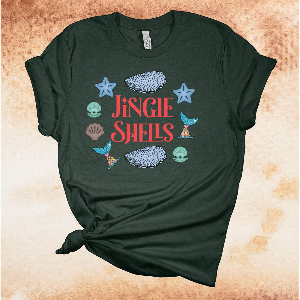 Jingle Shells, Tropical Christmas, Christmas Sea Shells, Christmas By The Sea, Premium Cotton Unisex Shirt, Plus Size Available 2x, 3x 4x - 2.jpg