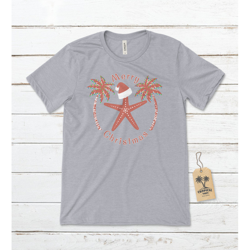 Merry Christmas - Santa Starfish Unisex T-Shirt, Christmas T-Shirt, Starfish T-Shirt, Tropical Christmas Shirt, Beach Christmas Shirt - 1.jpg
