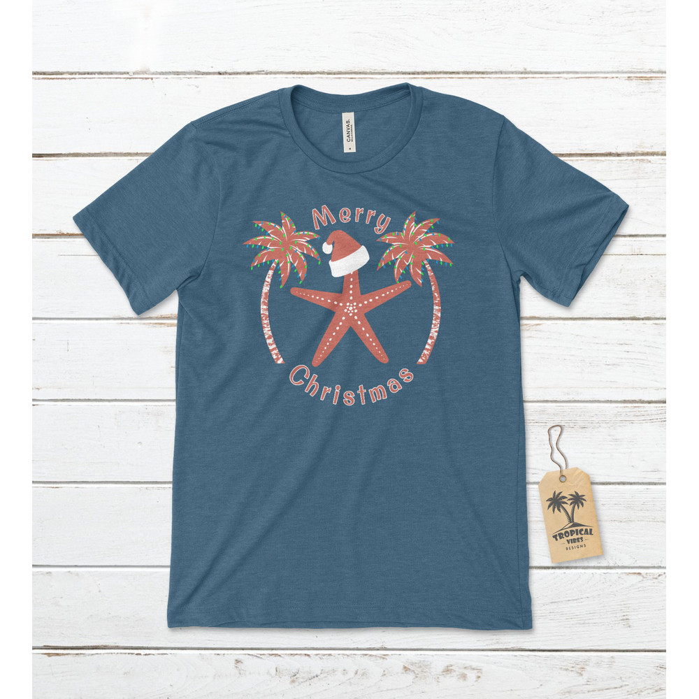 Merry Christmas - Santa Starfish Unisex T-Shirt, Christmas T-Shirt, Starfish T-Shirt, Tropical Christmas Shirt, Beach Christmas Shirt - 4.jpg
