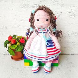 Crochet waldorf doll with set of clothes. Handmade tilda doll. Doll for birthday. Waldorf doll inspired. Patriotic doll.