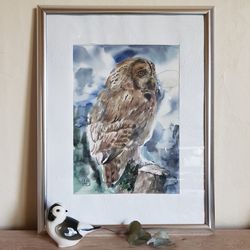 Watercolor artwork painting Owl