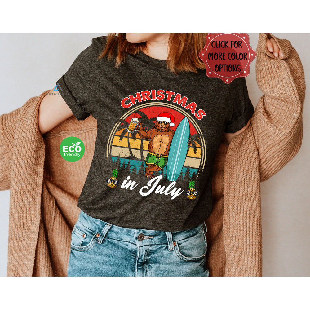 Bear Drinking at the Beach Christmas in July Tshirt, Summer Christmas Beer Shirt, Hawaii Bear Summer Vacation Tee, July Gift - 2.jpg