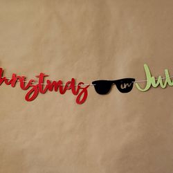 christmas in july banner, red and green with sunglasses merry christmas, halfway to christmas, beach pool party decorati