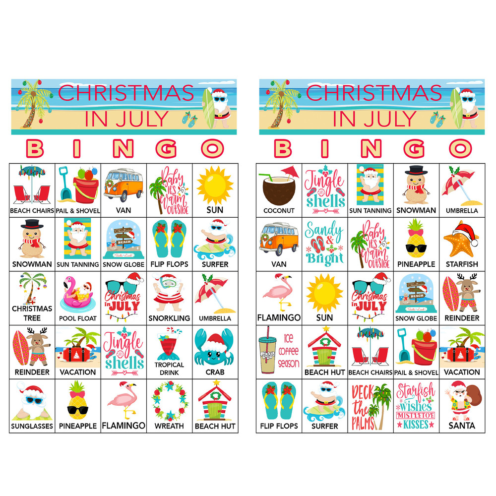 Christmas In July Game, Christmas in July Bingo, Party Game, For Adults and Kids, Printable Games, Instant Download, 16 Different Cards - 2.jpg