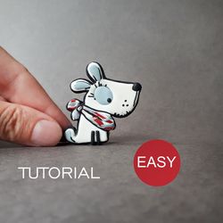 Polymer clay jewelry tutorial, Dog brooch pin handmade, PDF tutorial how to make easy polymer clay jewelry for beginners