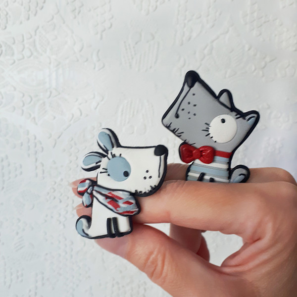 Cute Dog Polymer Clay brooch pin.jpg