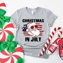 christmas in july shirt, us flag christmas in july tshirts, summer holiday santa claus shirt, usa family summer vacation