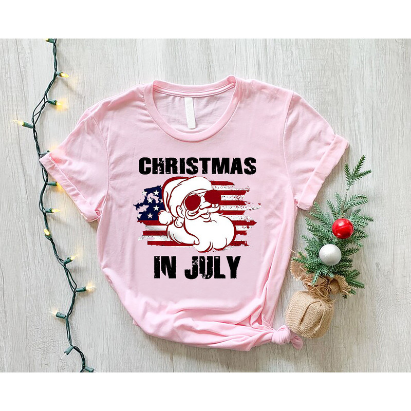 Christmas in July Shirt, US Flag Christmas in July Tshirts, Summer Holiday Santa Claus Shirt, USA Family Summer Vacation Tee, Patriotic Gift - 3.jpg