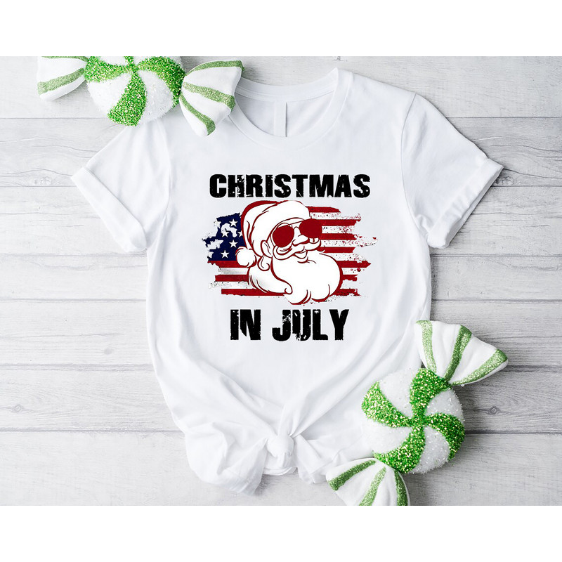 Christmas in July Shirt, US Flag Christmas in July Tshirts, Summer Holiday Santa Claus Shirt, USA Family Summer Vacation Tee, Patriotic Gift - 4.jpg