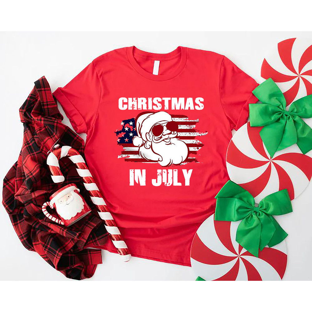 Christmas in July Shirt, US Flag Christmas in July Tshirts, Summer Holiday Santa Claus Shirt, USA Family Summer Vacation Tee, Patriotic Gift - 5.jpg