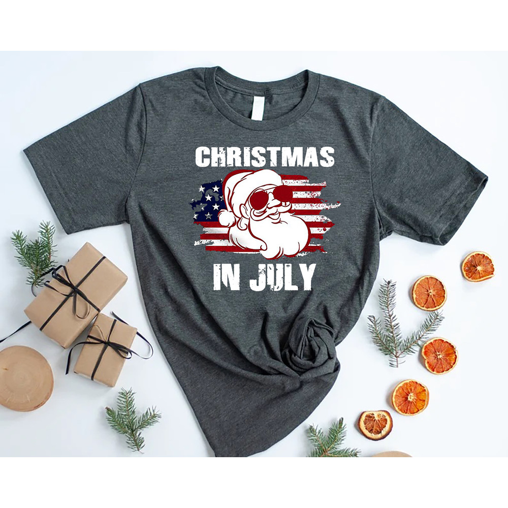 Christmas in July Shirt, US Flag Christmas in July Tshirts, Summer Holiday Santa Claus Shirt, USA Family Summer Vacation Tee, Patriotic Gift - 6.jpg
